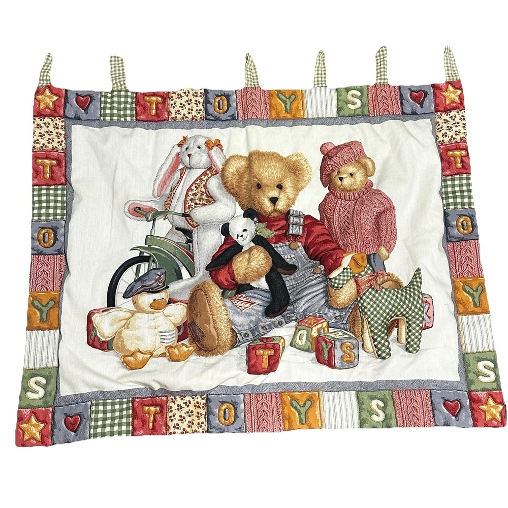 Hand Quilted Blue‎ Jean Teddy Bear Toys Blocks Quilt Baby Blanket Wall Hanging